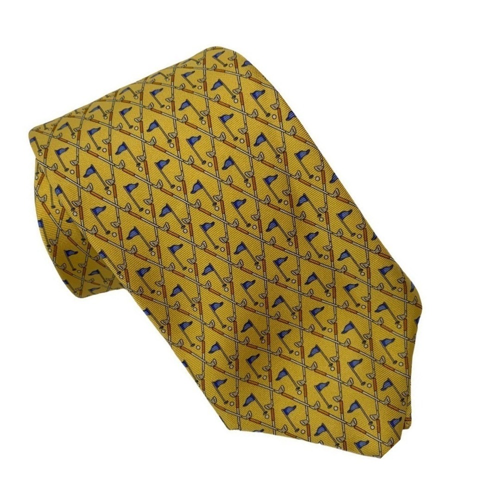 Brooks Brothers Country Club Tie Resort Yellow Golf Club Silk Classic Preppy
